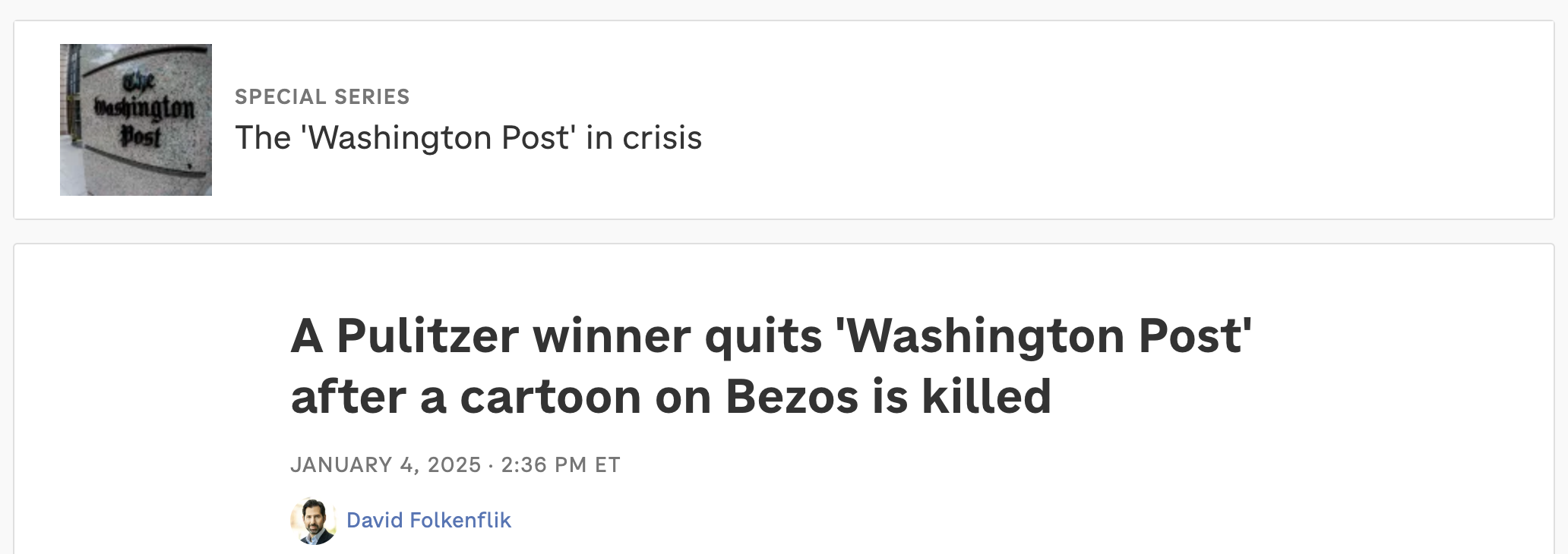 Pulitzer Prize-winning journalist resigns from 'Washington Post' after censorship incident