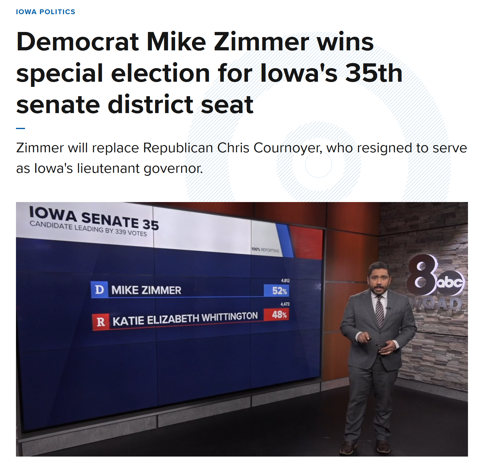 Mike Zimmer Declares Victory in Iowa Senate District 35 Special Election