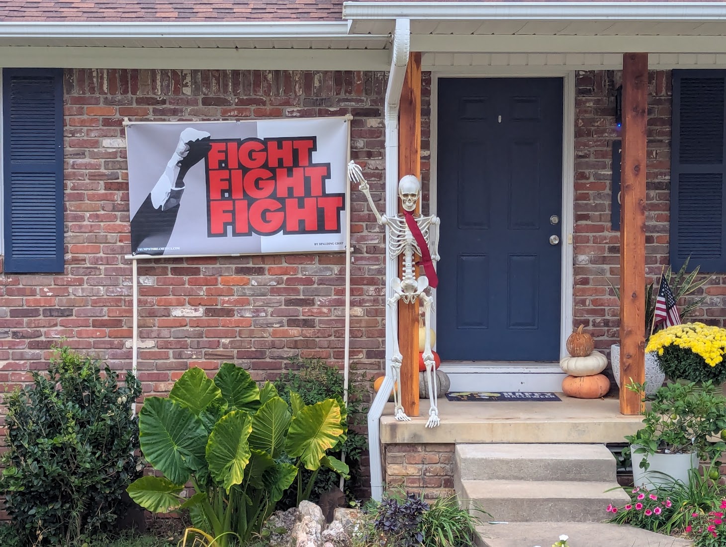 When your neighbor is too timid for a bold Trump/Vance sign, so we settle for a quirky skeleton instead