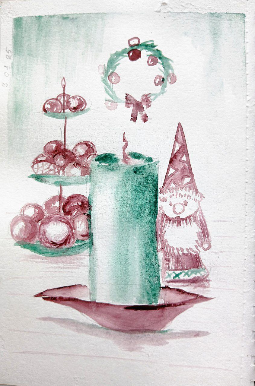 My Watercolor Masterpiece: A Festive Christmas Still Life