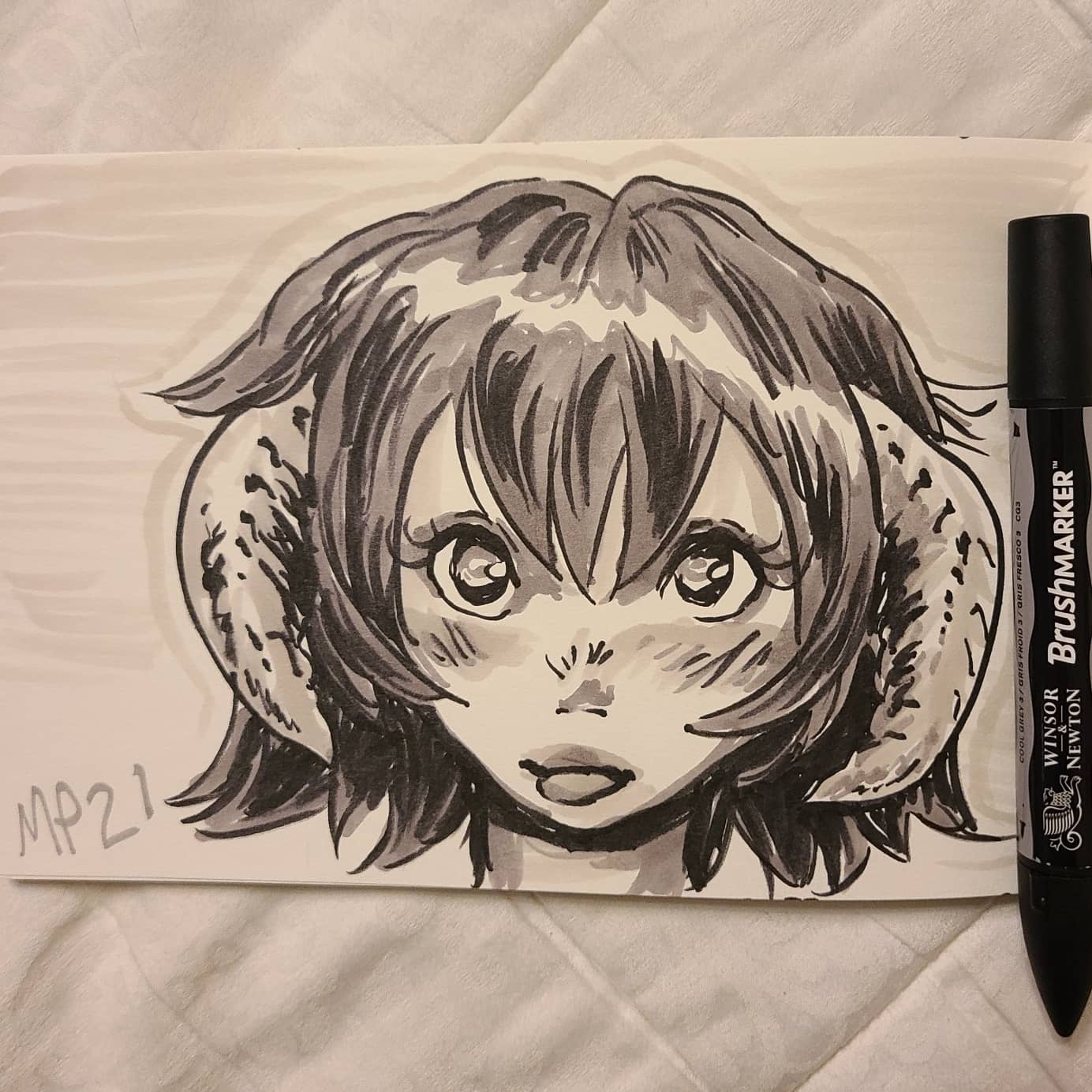 Demon girl illustrated with brush markers, created in 2021