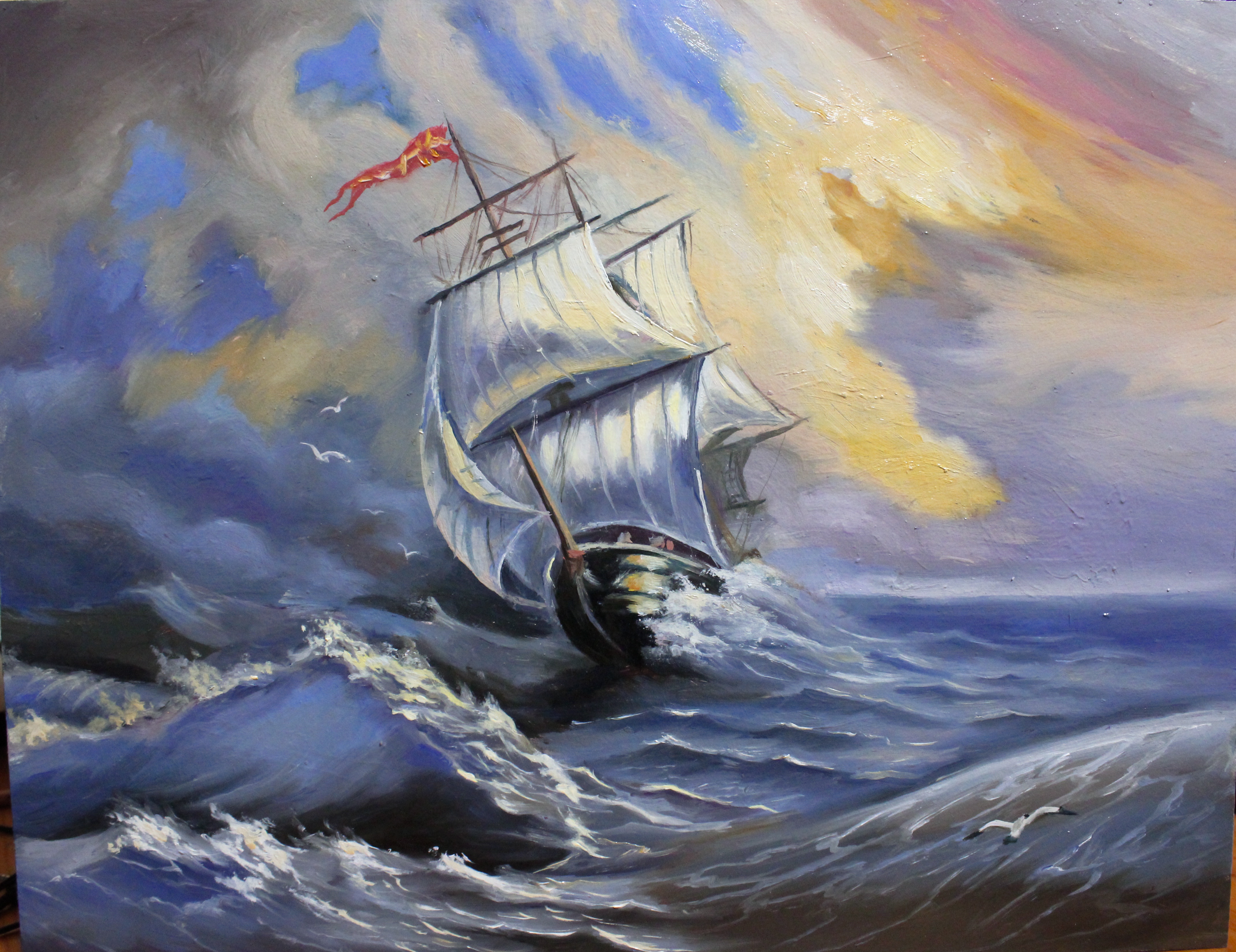 My Oil Painting of the Sea on Hardboard