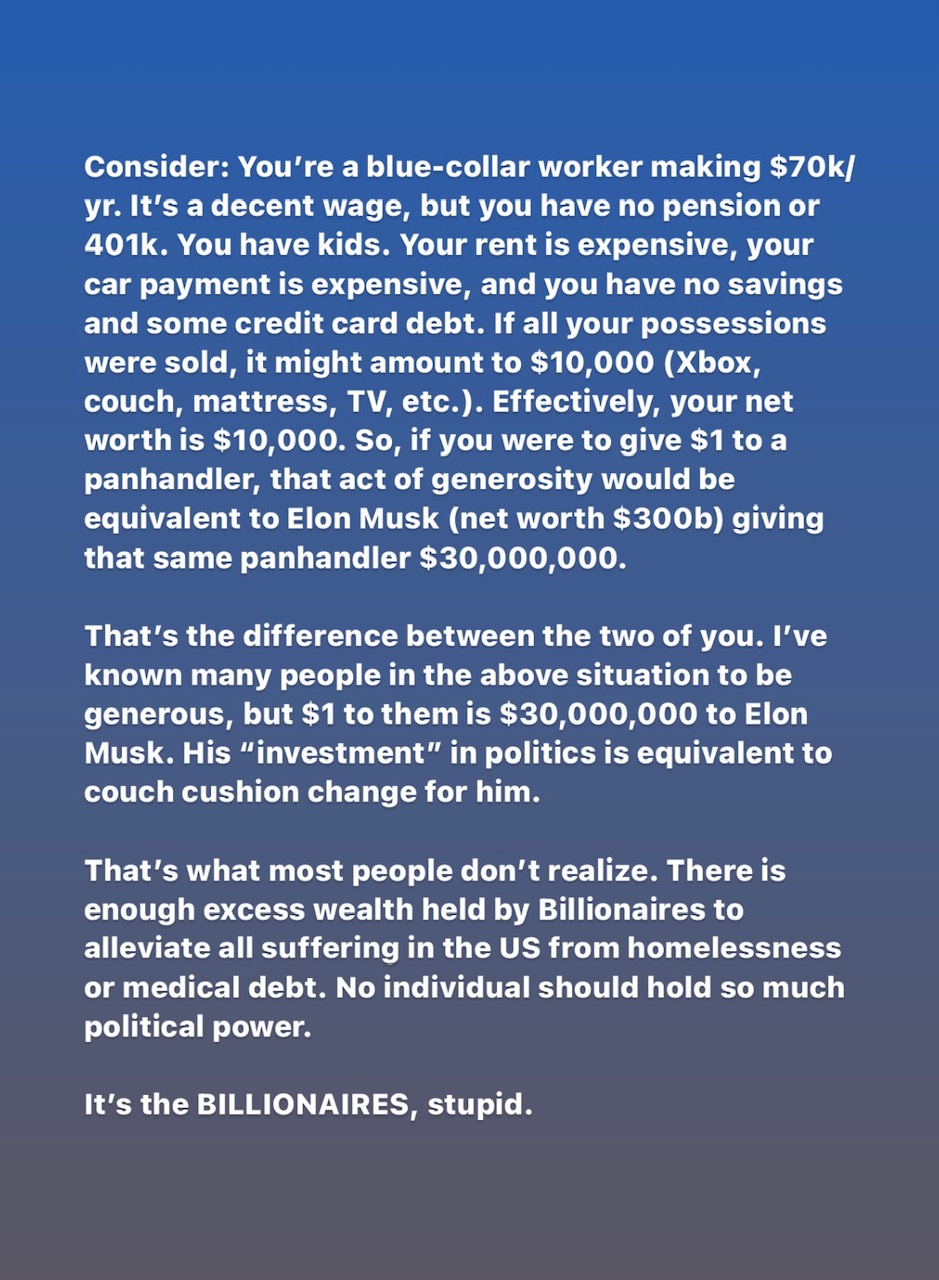 It's the Billionaires, folks, let's not forget!
