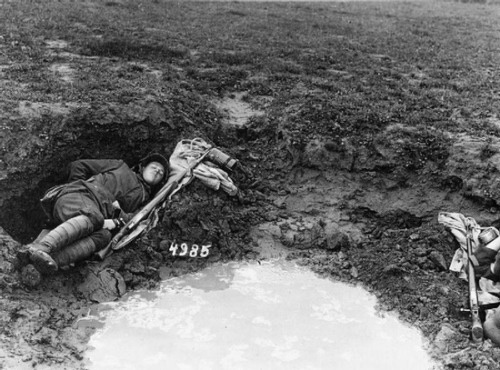 A German Soldier Steals a Moment of Rest in the Western Front's Flat Terrain, 1918
