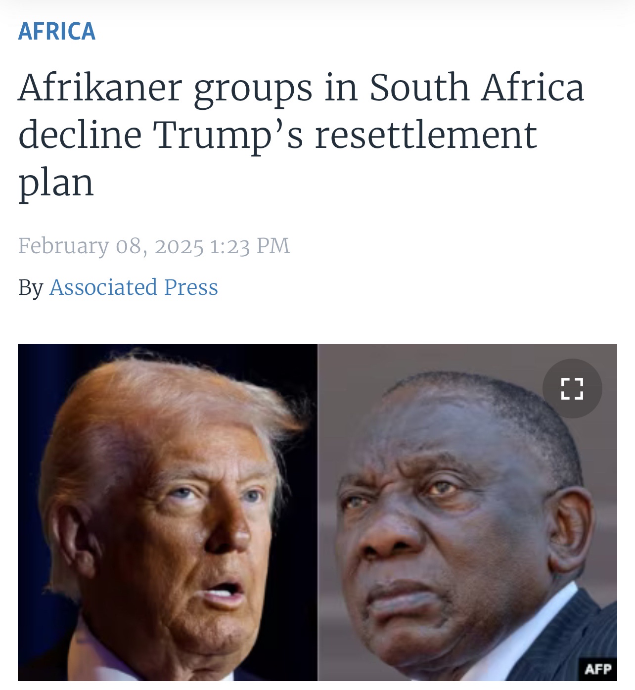 White South Africans Stand Against Trump's Resettlement Proposal