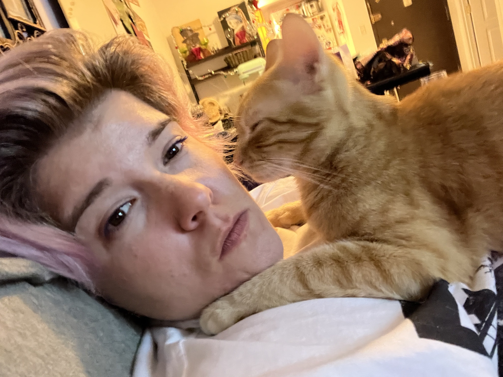 Christmas selfie featuring my adorable cat—because every holiday needs a little cat tax!