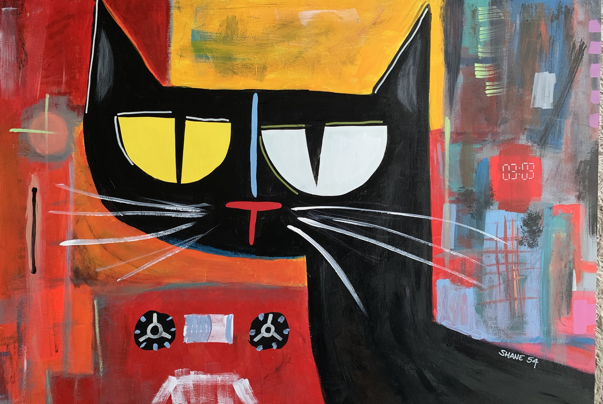 Creative Cat Art: Flat Cat with a Cassette Tape