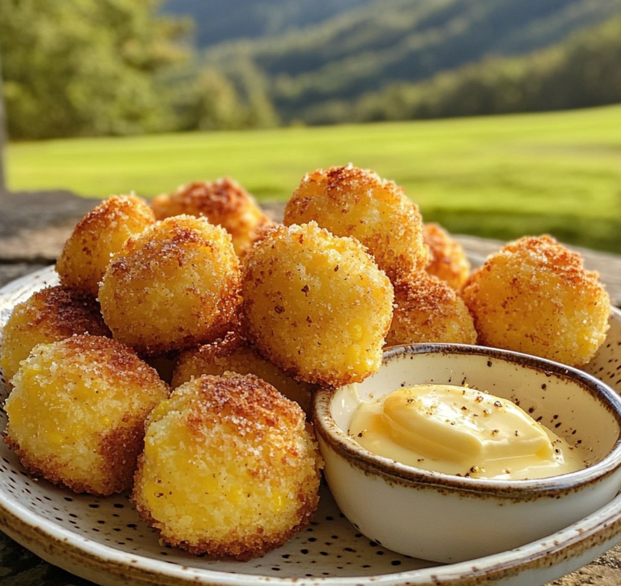 Deliciously Crispy Air Fried Cornbread Bites with Luscious Honey Butter