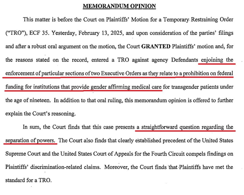 Judge Blocks Trump Administration's Executive Order on Gender-Affirming Care with a Detailed Ruling