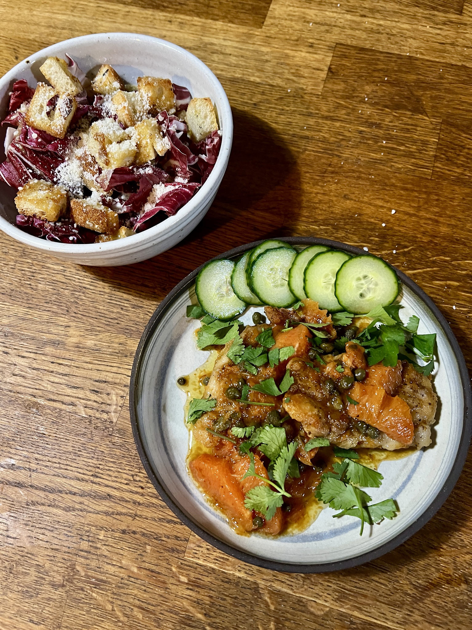 Sizzling Pan-Fried Chicken with a Twist of Radicchio