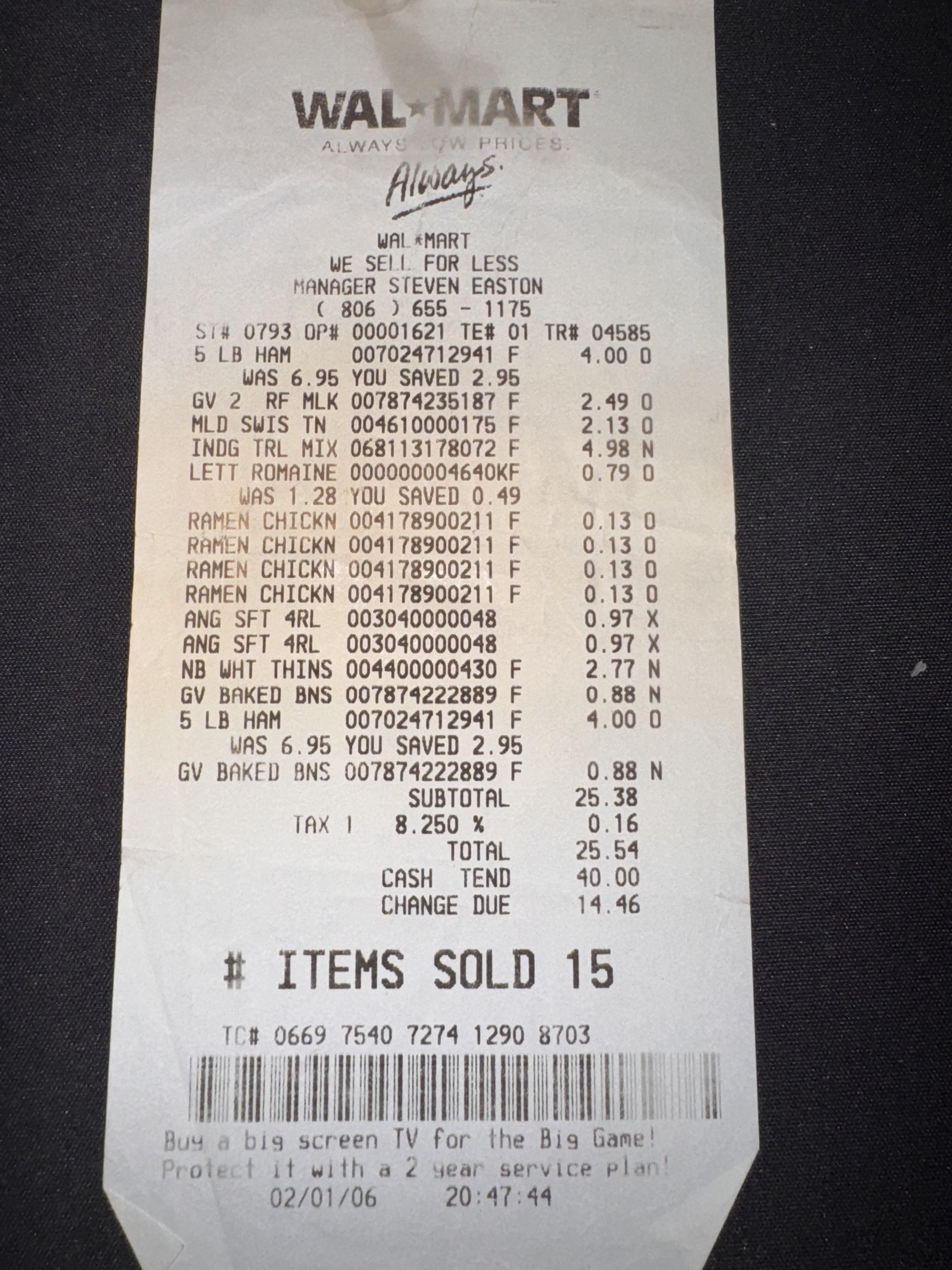 A Blast from the Past: Grocery Store Receipt from 2006
