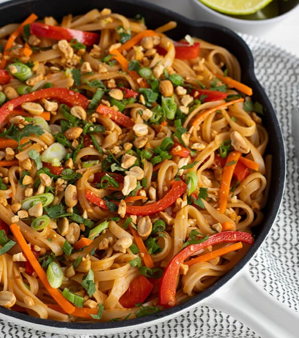 Delicious rice noodles smothered in peanut sauce!