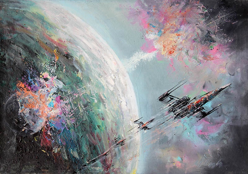 Stunning Oil Painting of X-Wing Fighters on Canvas