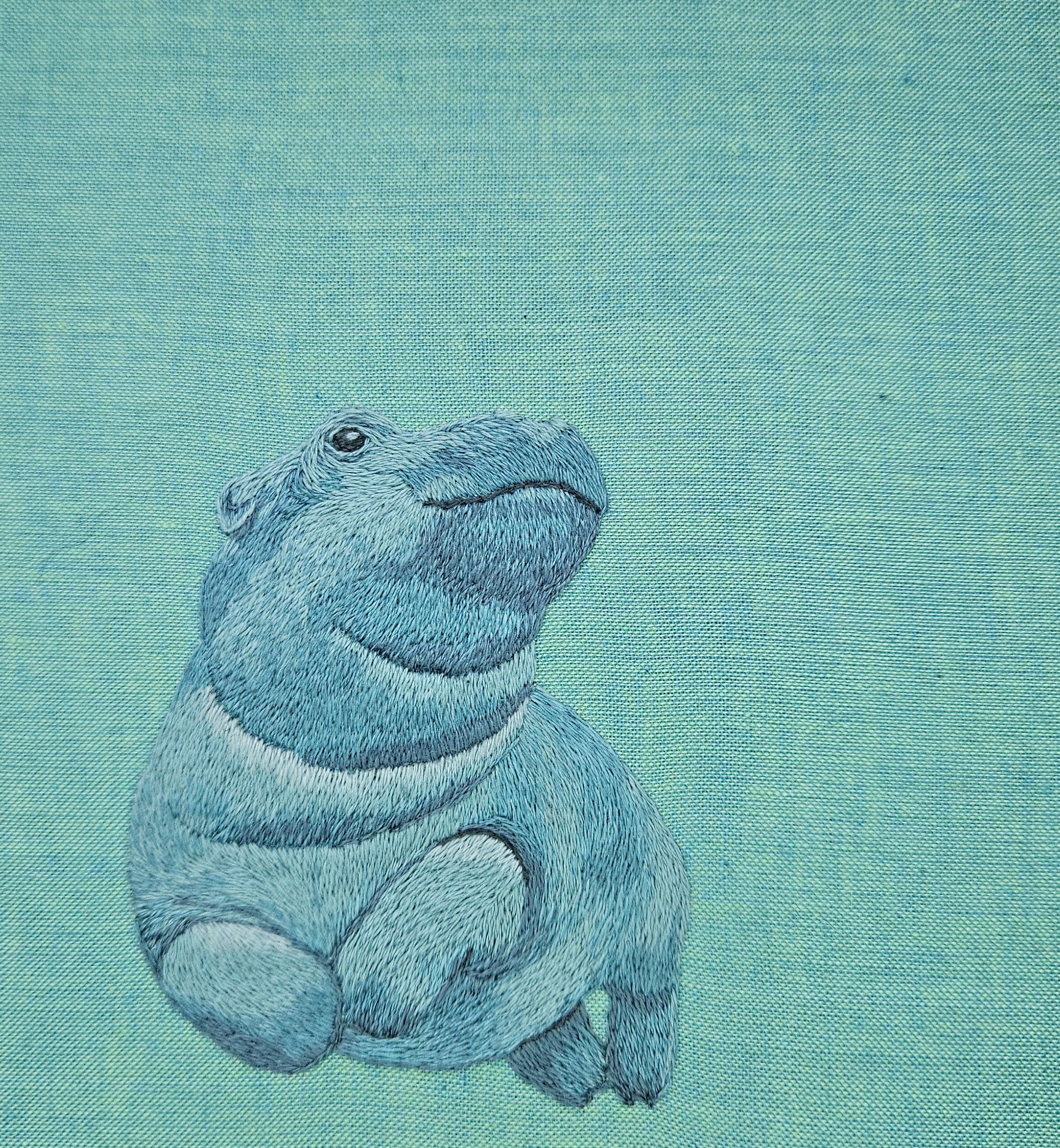 Handcrafted Art: Fiona the Hippo in Embroidery
