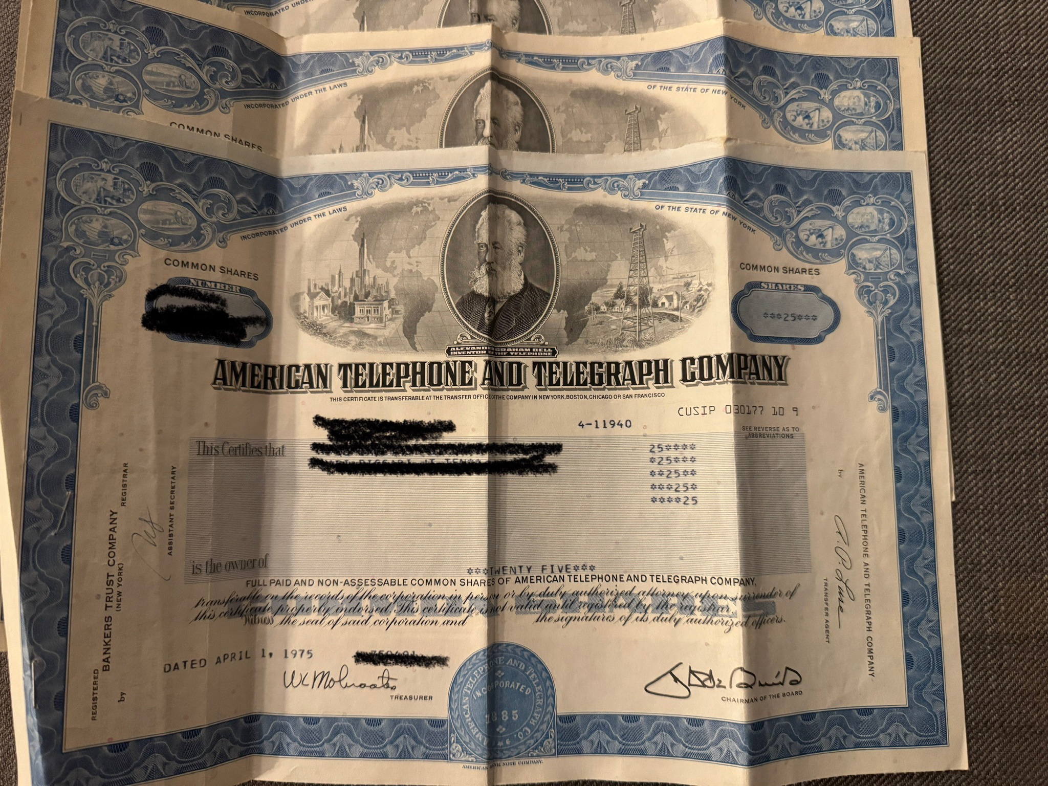 Throwback to 1975: ATT Stock Certificates Unveiled