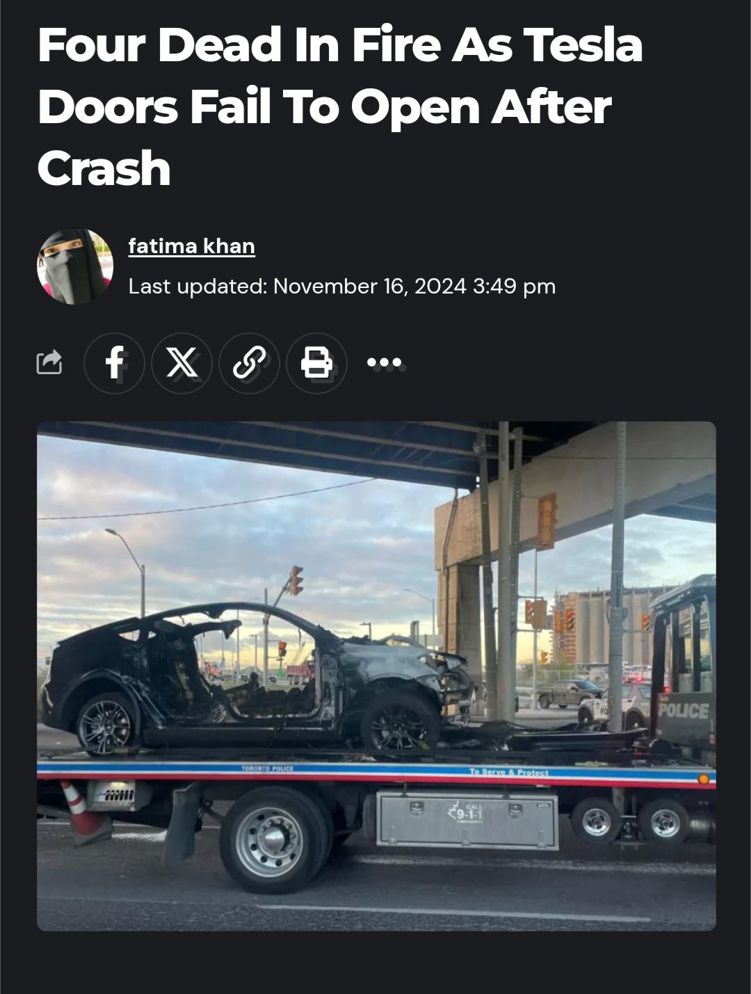 Tragic Incident: Four Lives Lost in Fire After Tesla Doors Malfunction Post-Crash