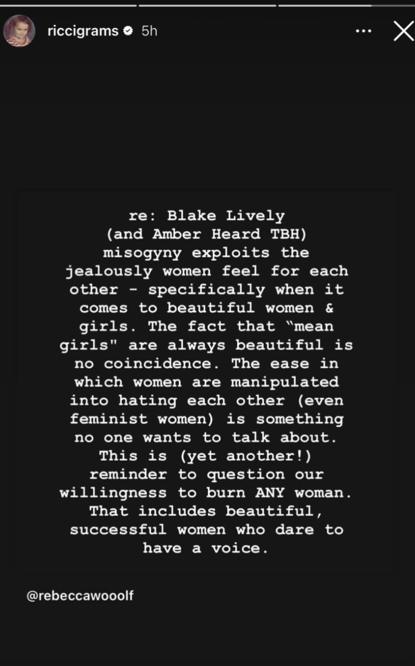 Christina Ricci shares her thoughts on the Blake Lively saga