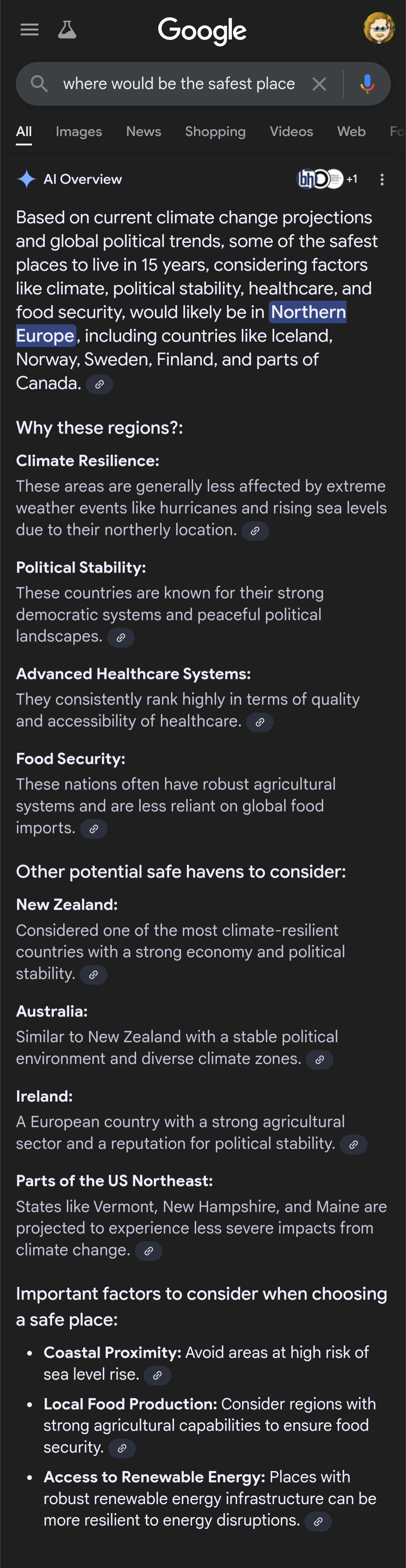 Imagining the safest havens in 15 years: climate, politics, health, and food security considerations