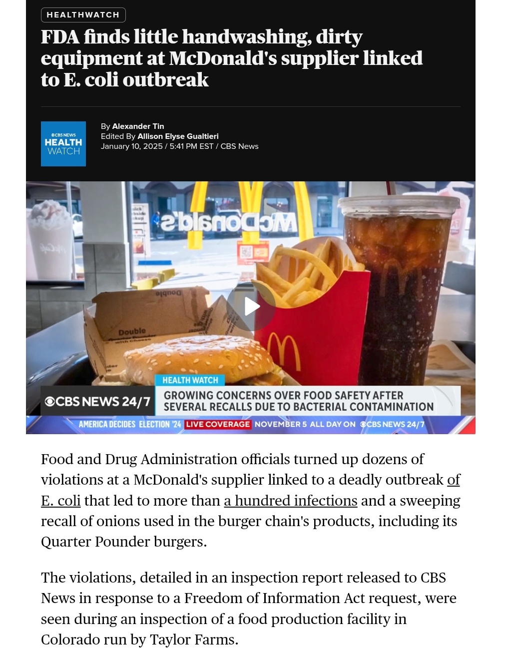 FDA's Shocking Discovery: Poor Hygiene at McDonald's Supplier Linked to E. Coli