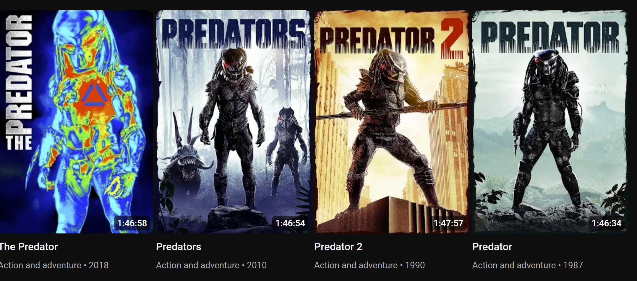 Did you know? All Predator films wrap up within just 1 minute and 23 seconds of each other around the 1h47m mark!