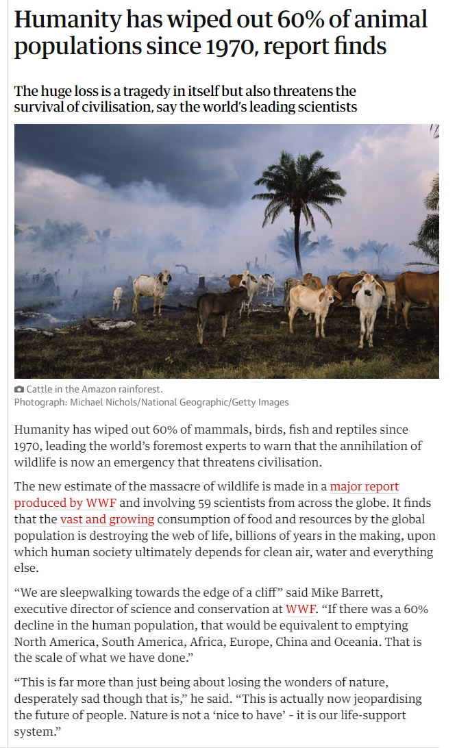 Humanity's Impact: 60% Decline in Animal Populations Since 1970