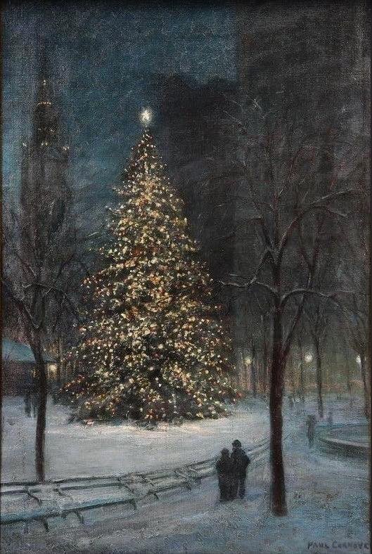 Experience the Charm of 'Christmas in Madison Square Park' by Paul Cornoyer, c. 1918