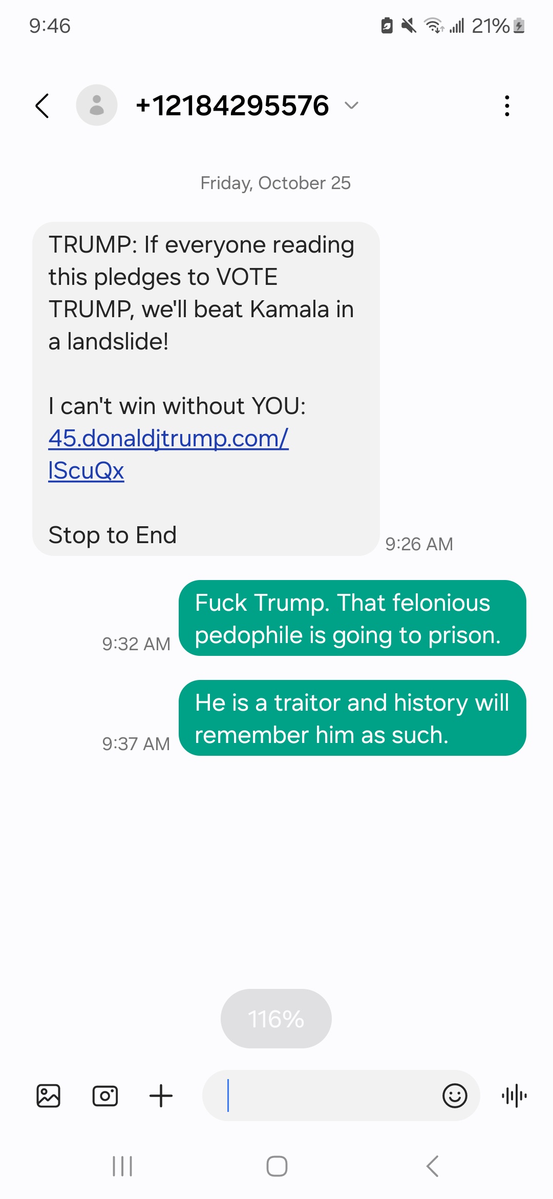 Woke Up to a Cold Text from the Trump Campaign This Morning