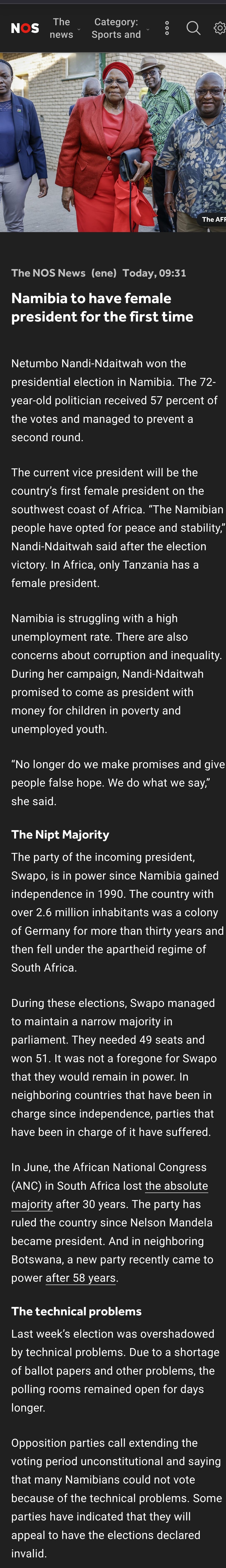 Namibia Elects Its First Female President