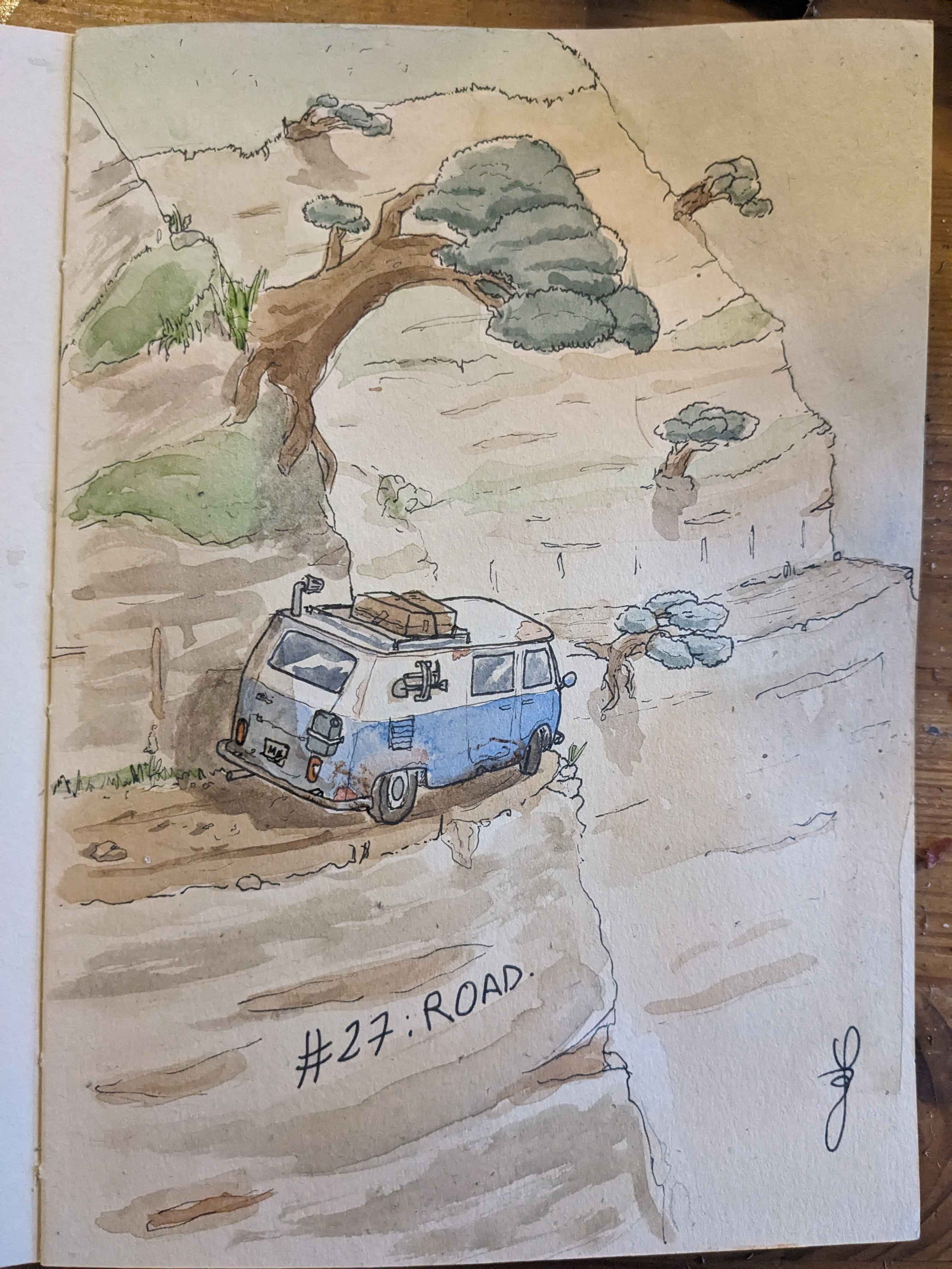 Inktober Day 27: Journey Down the Road