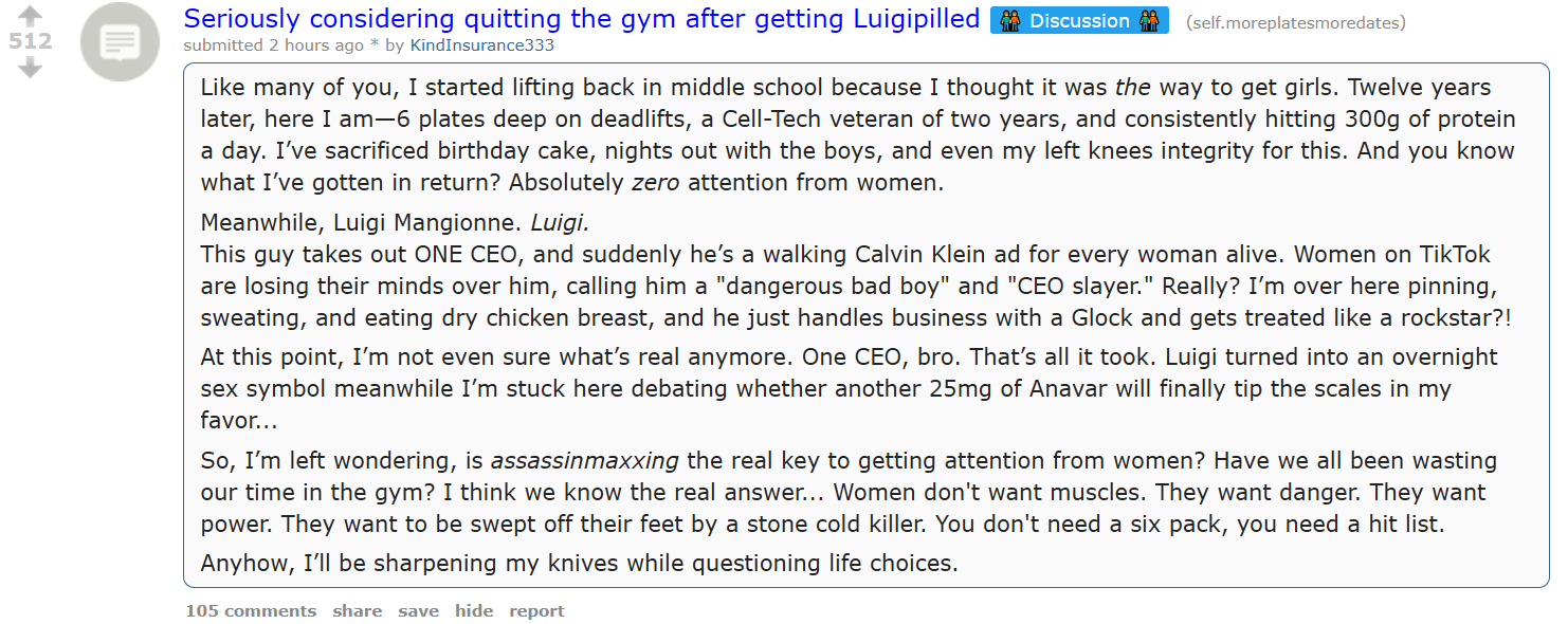 Gym enthusiast gets a dose of Luigipill reality