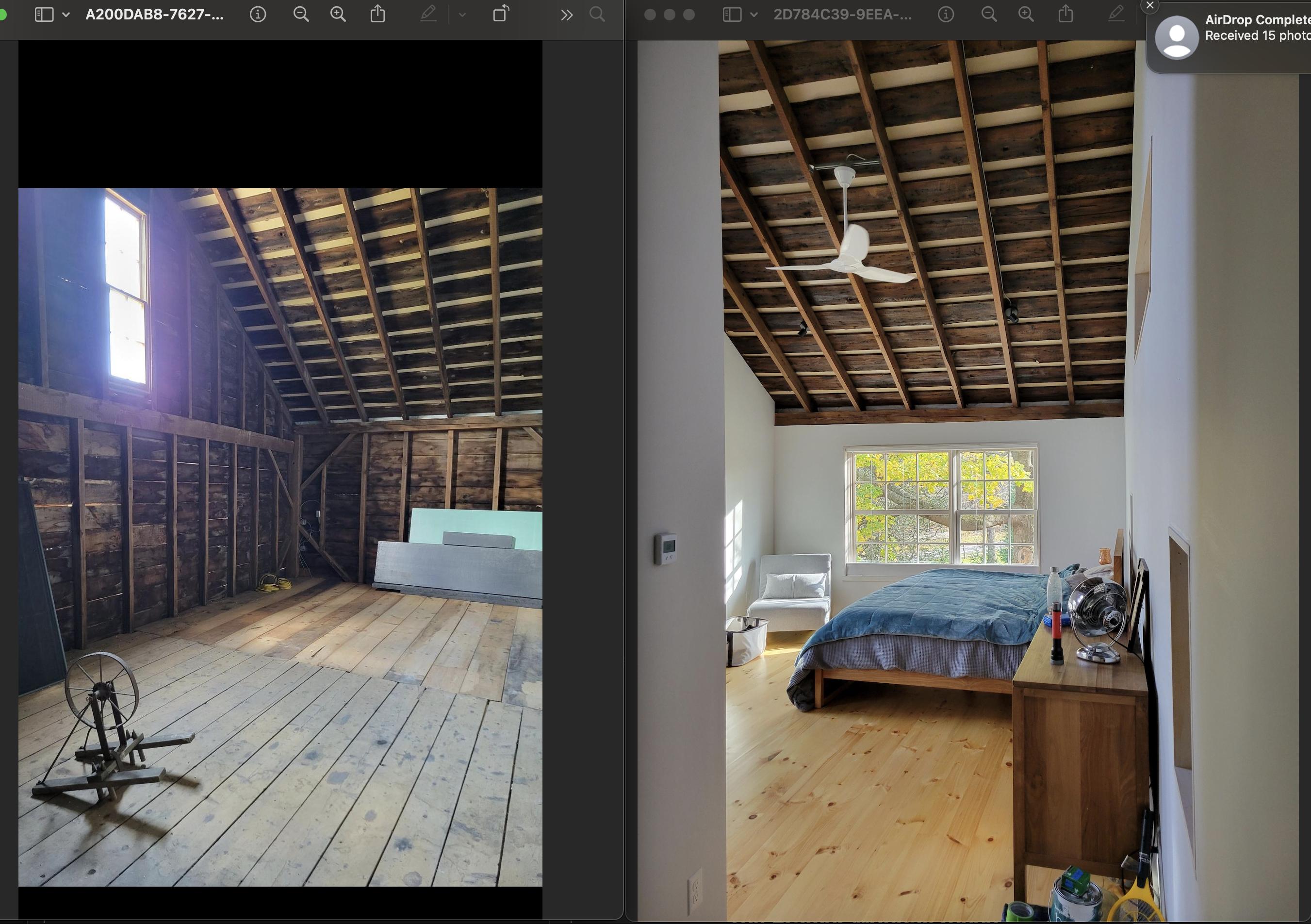 Transformed a neglected attic into a cozy new bedroom and bathroom!