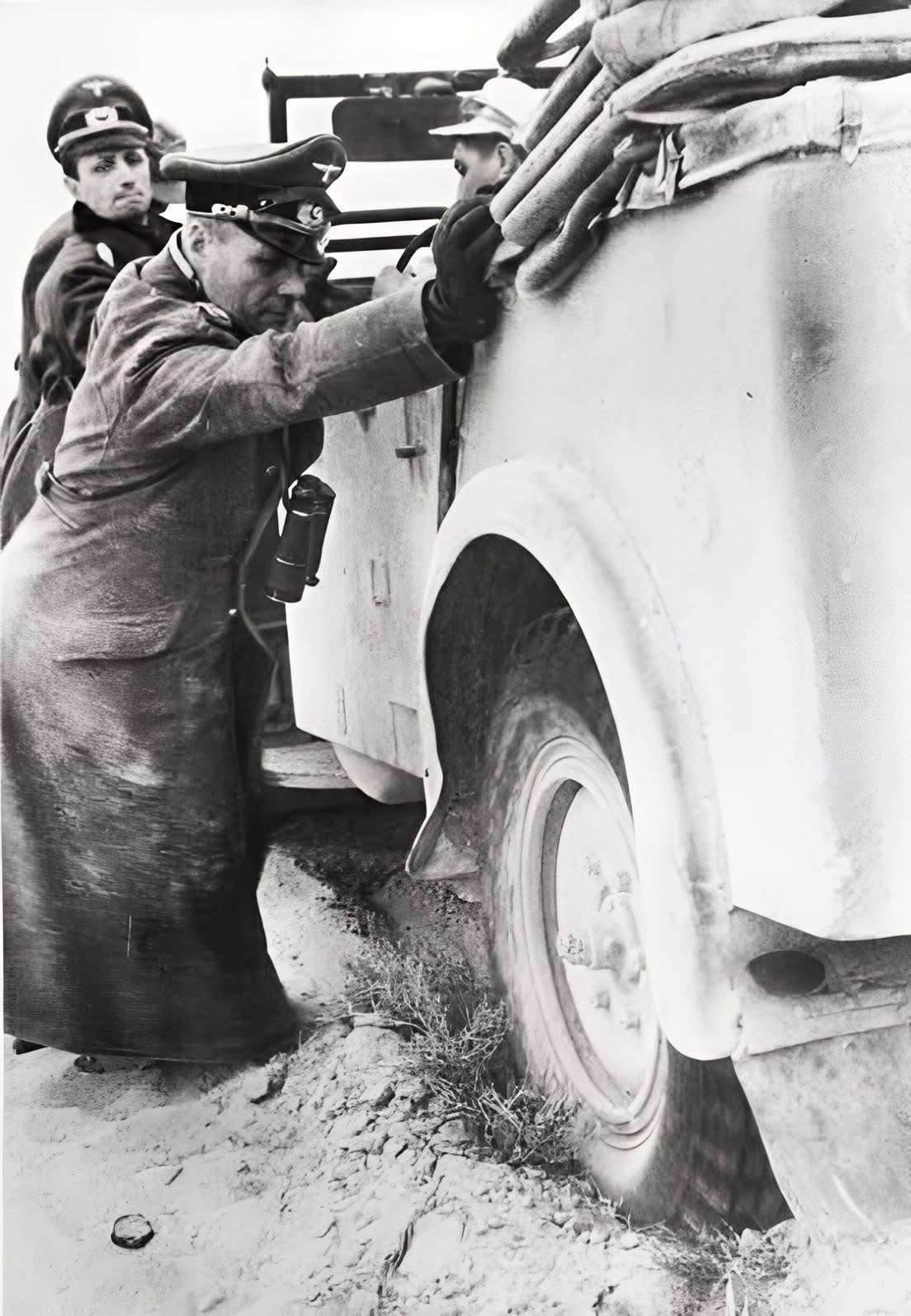 Erwin Rommel to the Rescue: Pushing His Stuck Staff Car in the Desert