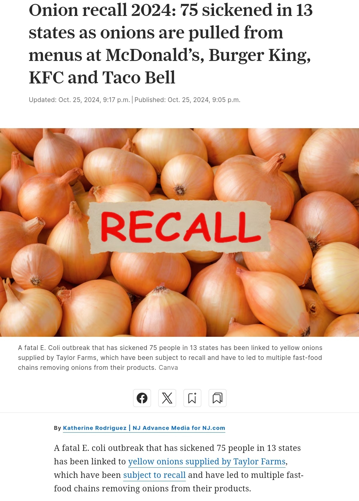 Onion Crisis 2024: 75 Affected Across 13 States as Fast Food Chains Pull Onions from Menus