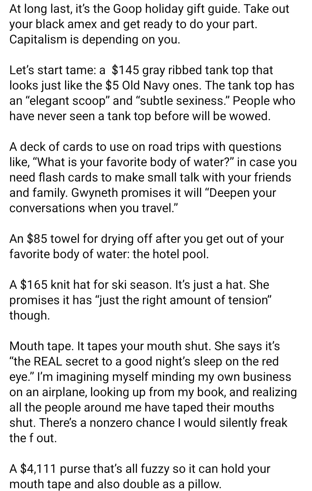 Why the Annual Goop Gift Guide Doesn't Matter, But My Friend's Summary Sure Does!