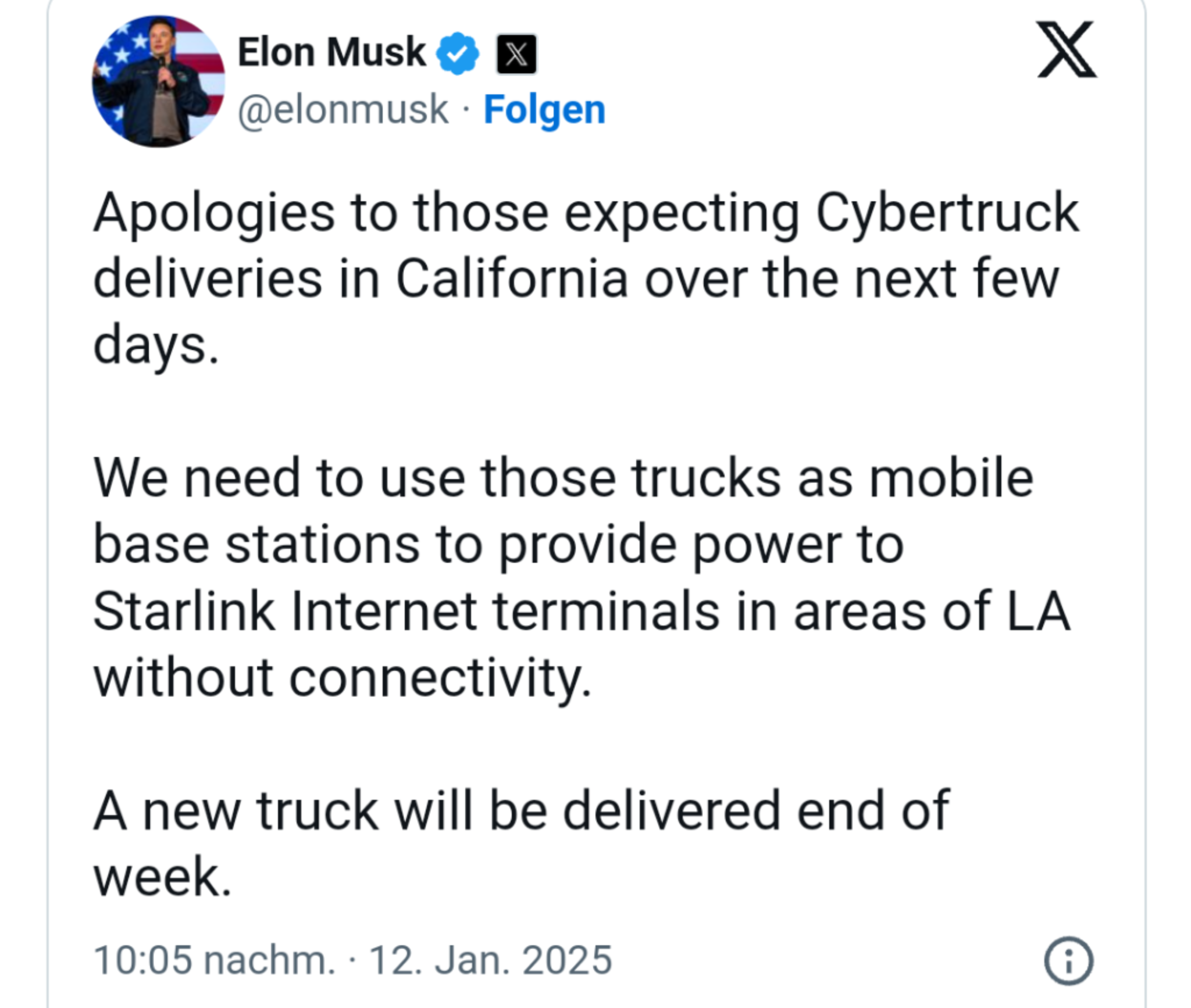 Ol' Musky is sending mobile firestarters straight to LA!