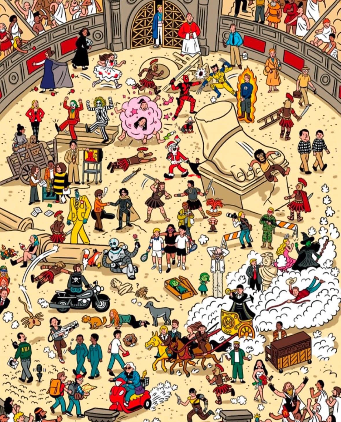 Can you identify all the iconic movie characters featured here?