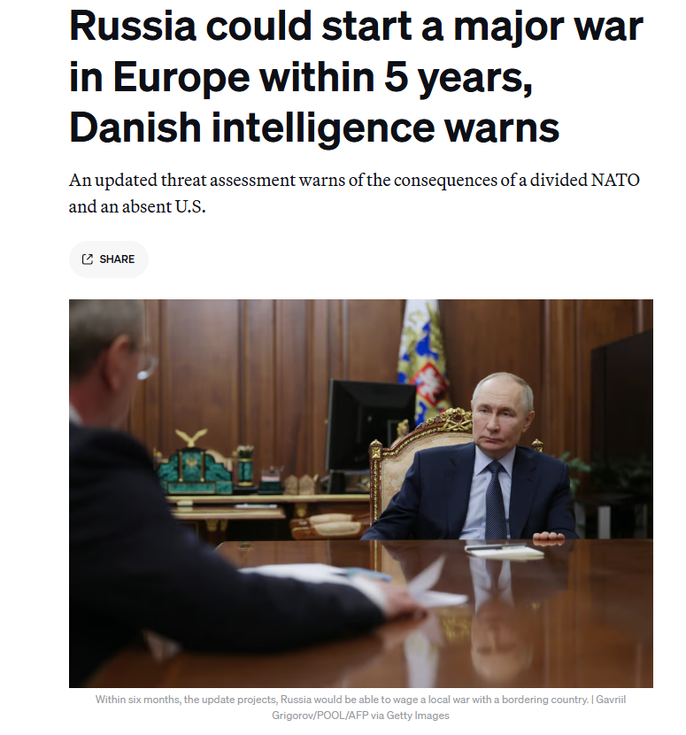 Danish Intelligence Issues Stark Warning: Major War in Europe Possible Within 5 Years