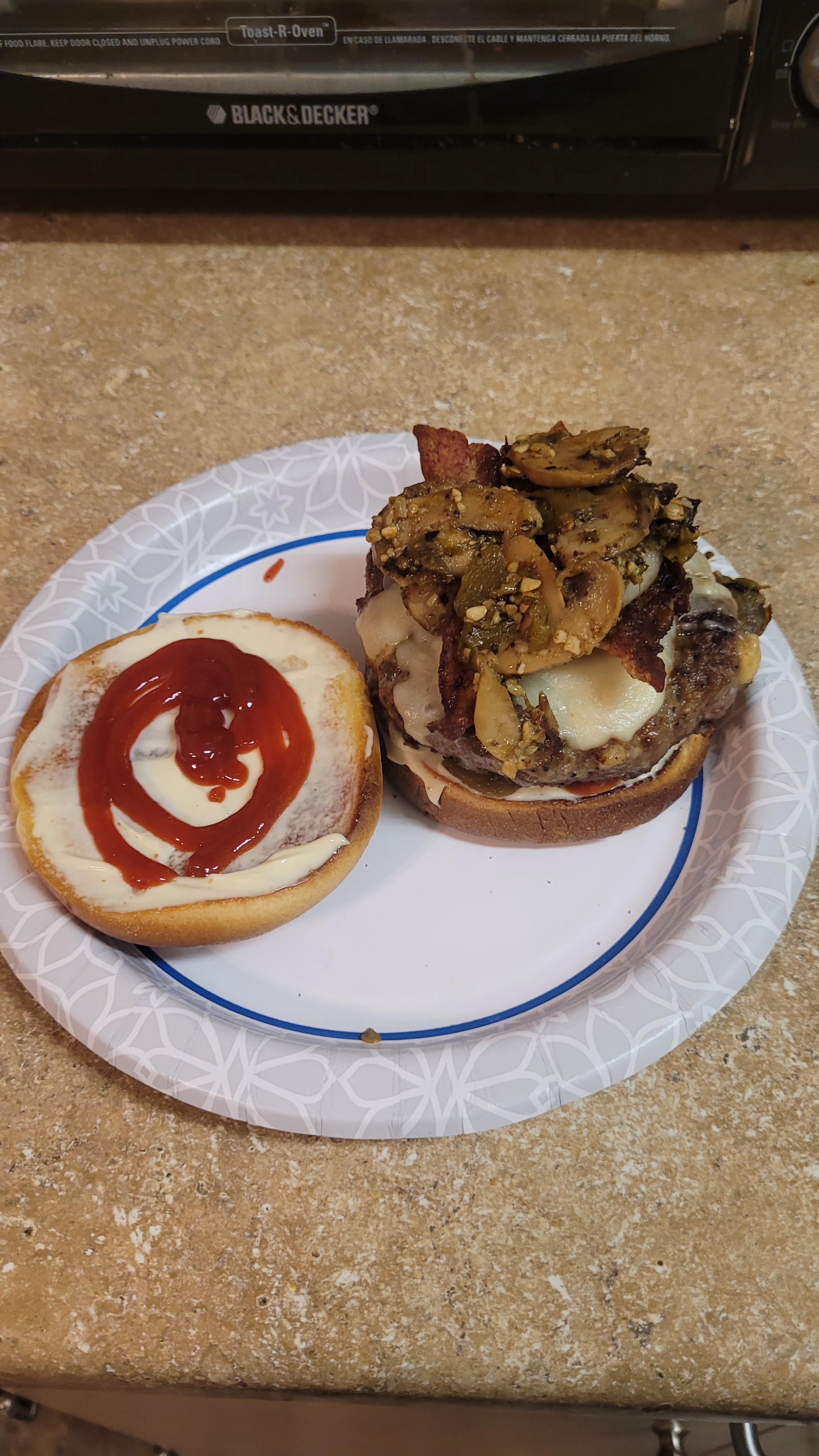 Indulge in This Bacon, Swiss, and Mushroom Burger with Hatch Green Chile and Garlic