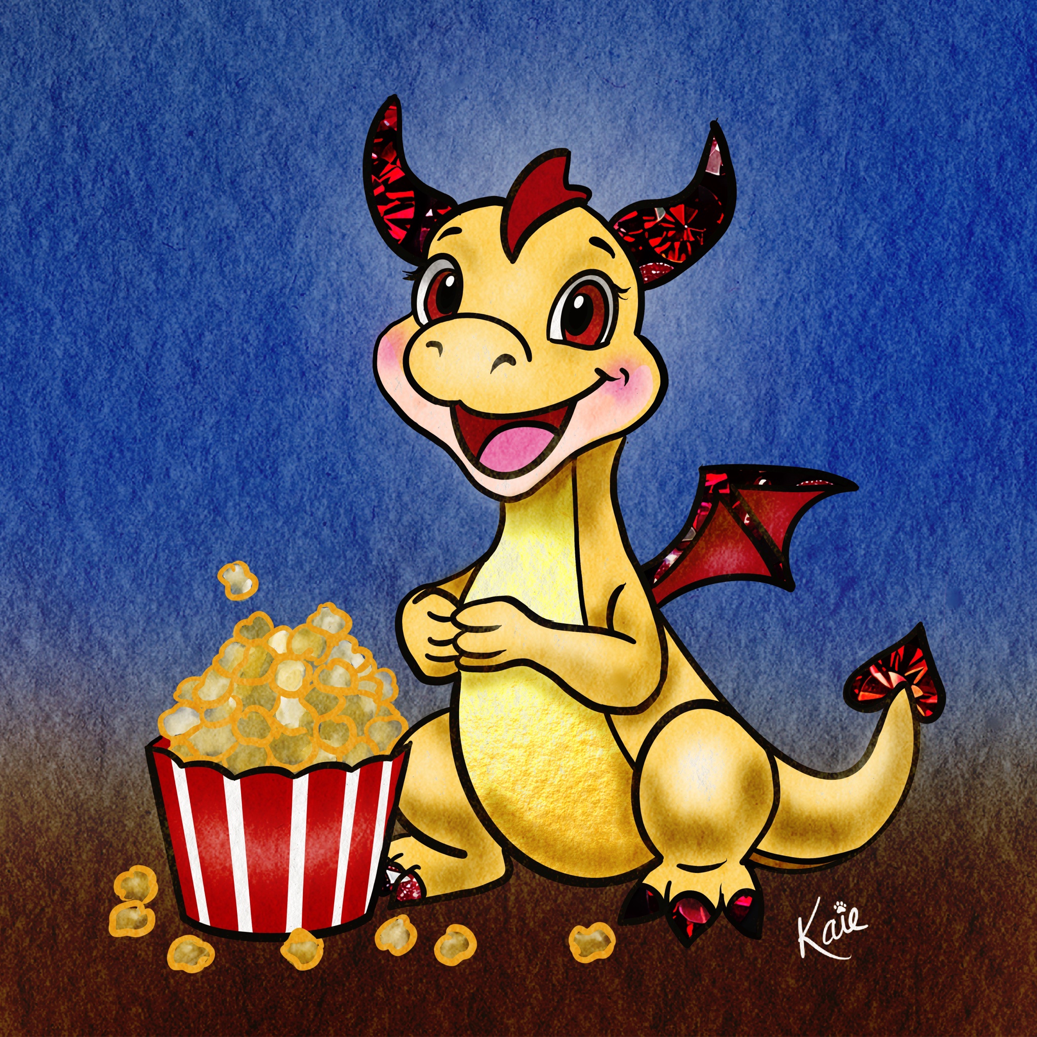 Celebrating National Popcorn Day and Caturday with My Recent Drawings