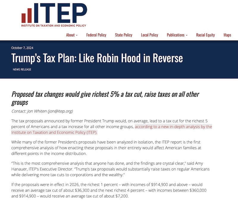 The Institute on Taxation and Economic Policy (ITEP) Explores Trump's Tax Plan: A Robin Hood Story in Reverse