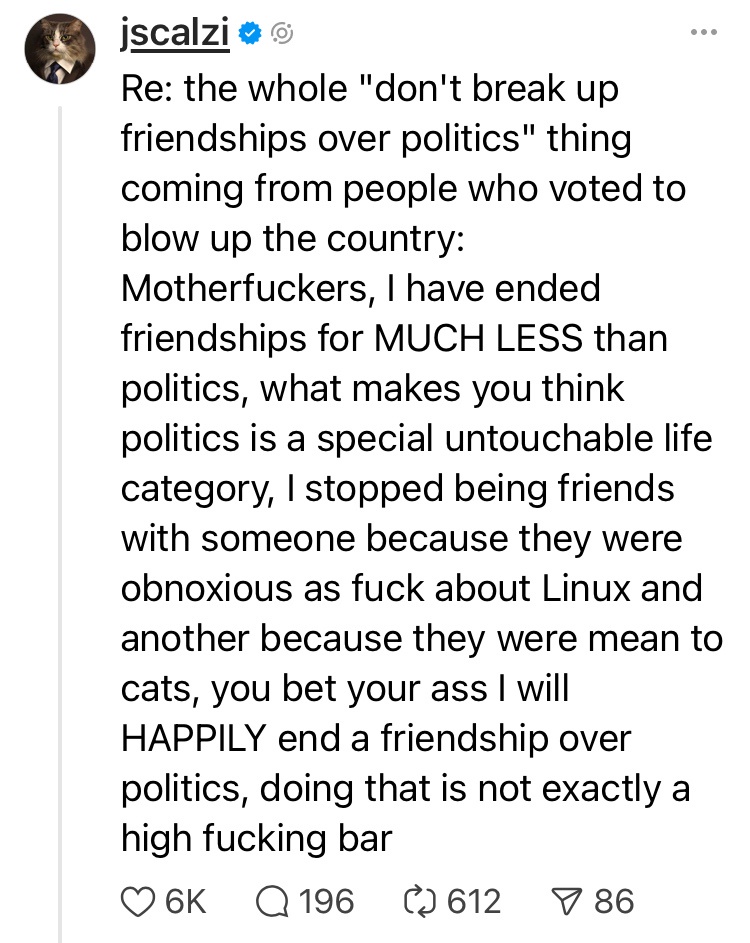 John Scalzi's take on the upcoming 2024 election