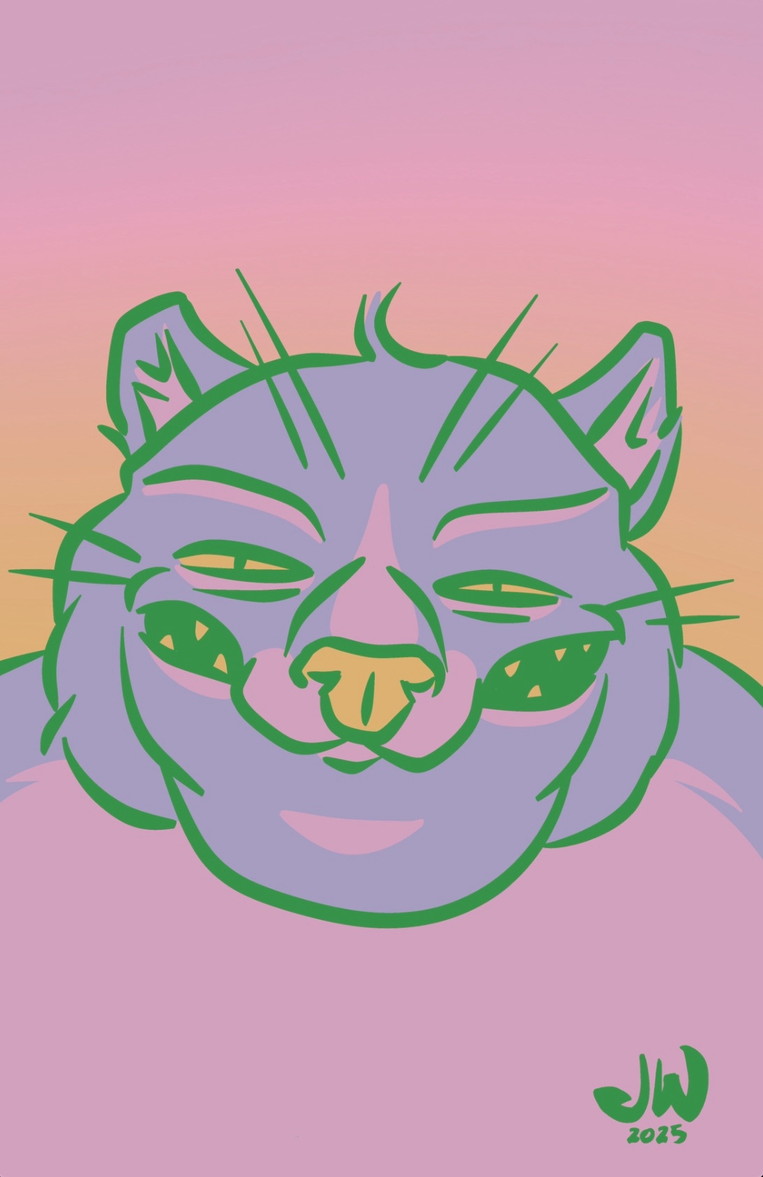 A digital drawing of a cute kitty, created by me.