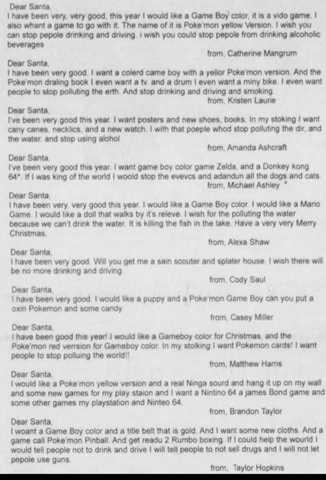 Throwback to the Santa letters of 1999