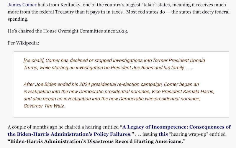 Exploring the Quality of Work by Republican James Comer