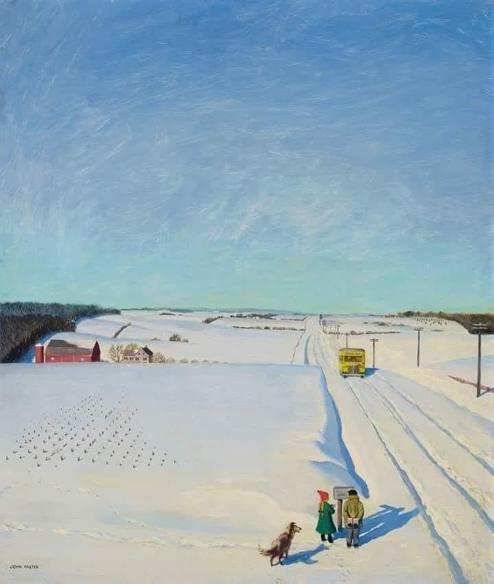 A Nostalgic Glimpse: Waiting for the School Bus in Snow, 1947