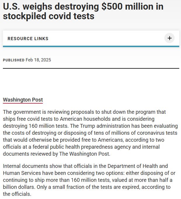 U.S. considers tossing out $500 million worth of unused COVID tests.