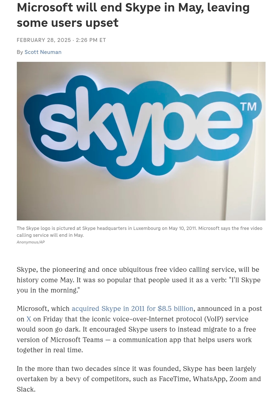 Microsoft's Decision to End Skype in May Leaves Users Disheartened