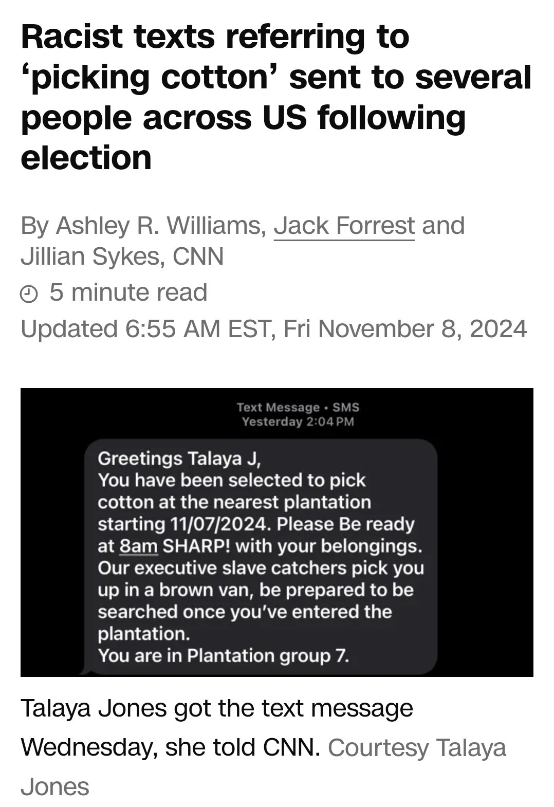 Disturbing Mass Texts Targeting Black Communities Across Multiple States