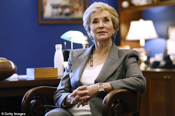 Linda McMahon takes the reins of Education, aiming to dissolve the department.