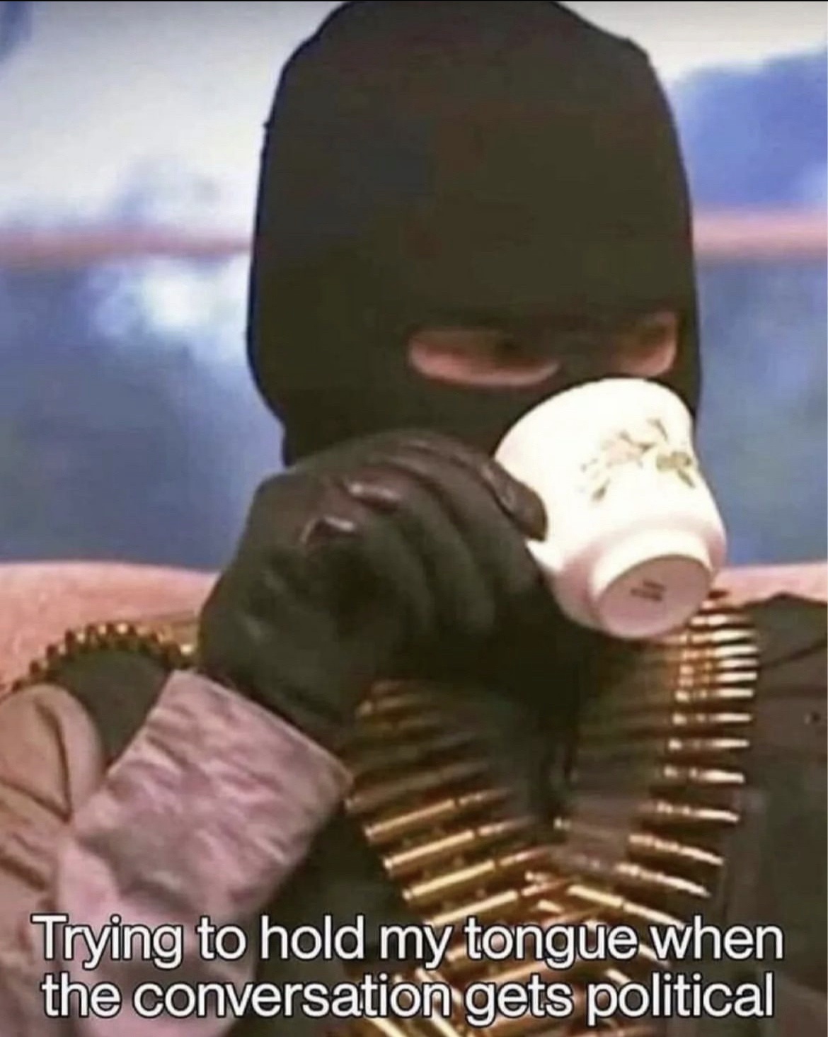 Sipping tea while waiting patiently for the drama to unfold